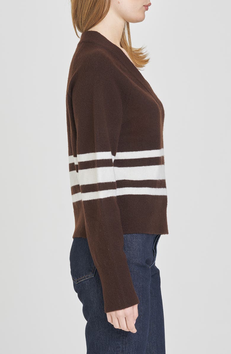 WAYF Resse Placed Stripe V-Neck Sweater, Alternate, color, Espresso