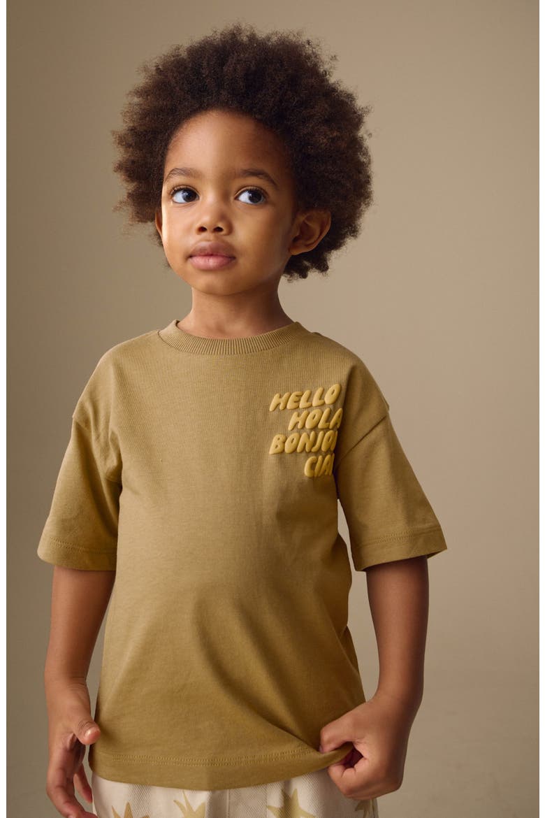 Kids' Hello Motif Graphic T-Shirt, Alternate, color, BROWN
