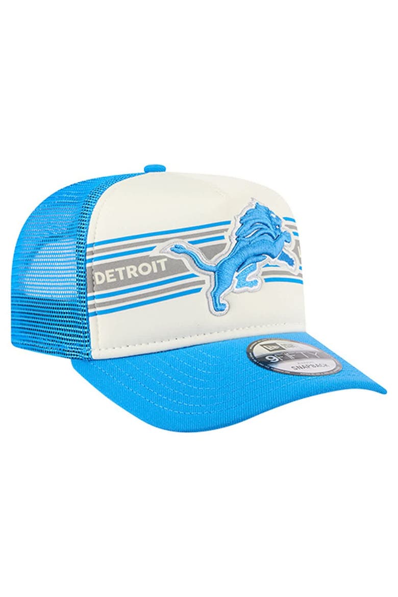 Men's New Era  Cream/Blue Detroit Lions Banner A-Frame 9FIFTY Trucker Snapback Hat, Alternate, color, Cream