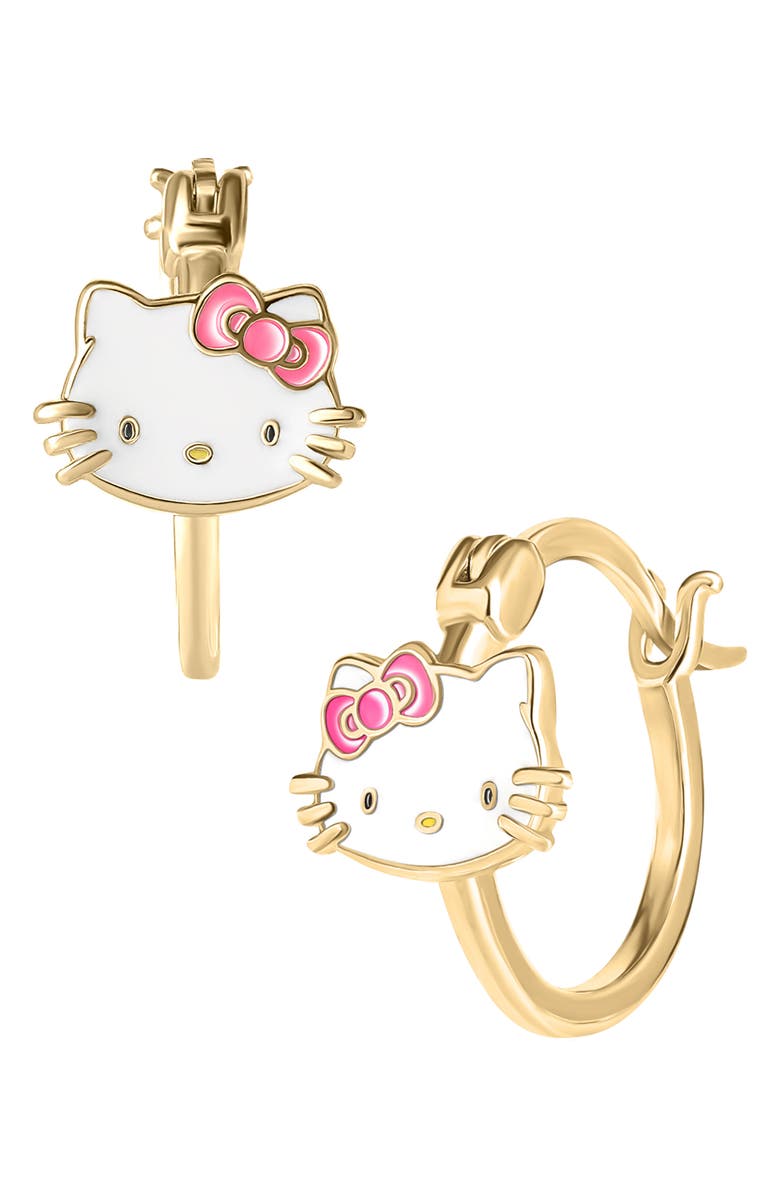 Jacmel Hello Kitty Sterling Silver Enamel Hoop Earrings, Alternate, color, Metallic Gold