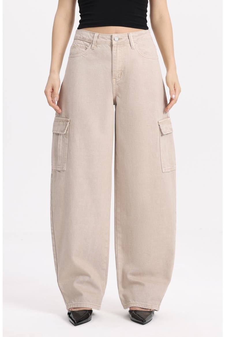 Low Rise Barrel Cargo Jeans, Main, color, LIGHT KHAKI