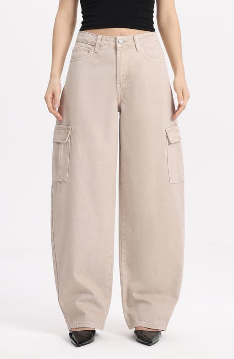 Low Rise Barrel Cargo Jeans