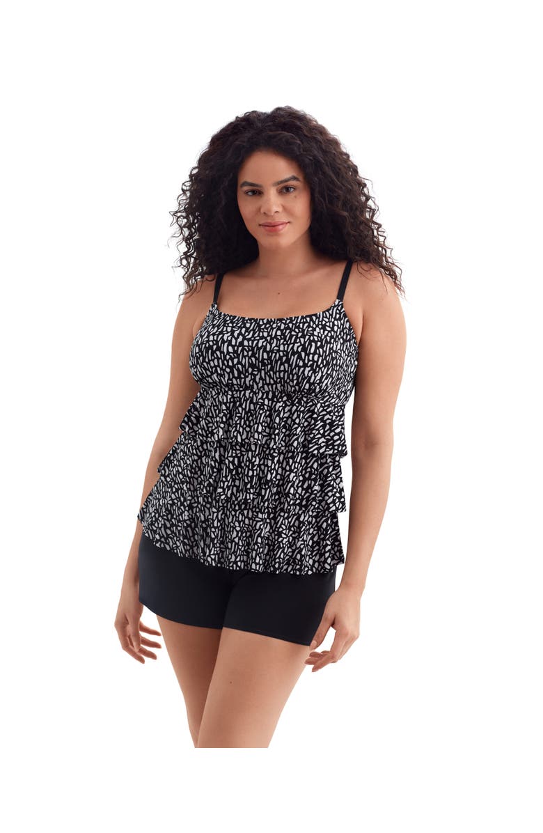 Longitude Faux Ruffle Shortini Long Torso Swimsuit, Main, color, Paper Mache