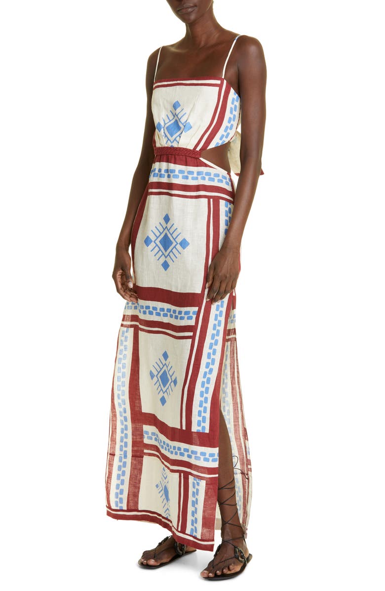 Johanna Ortiz Kay Pacha Abstract Print Linen Maxi Dress, Alternate, color,