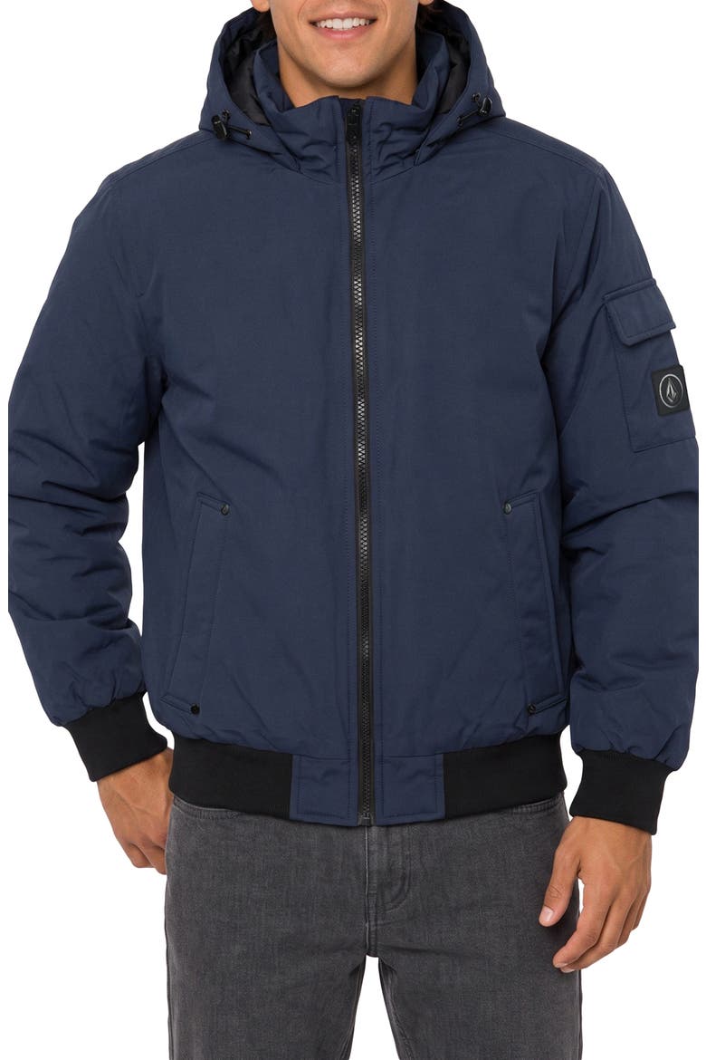 Heavy Weight Water Resistant Hooded Bomber Jacket, Main, color, NAVY