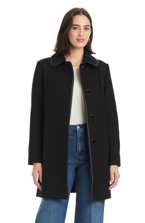 Kate Spade New York Satin Pipe Trim Wool Blend Coat In Black