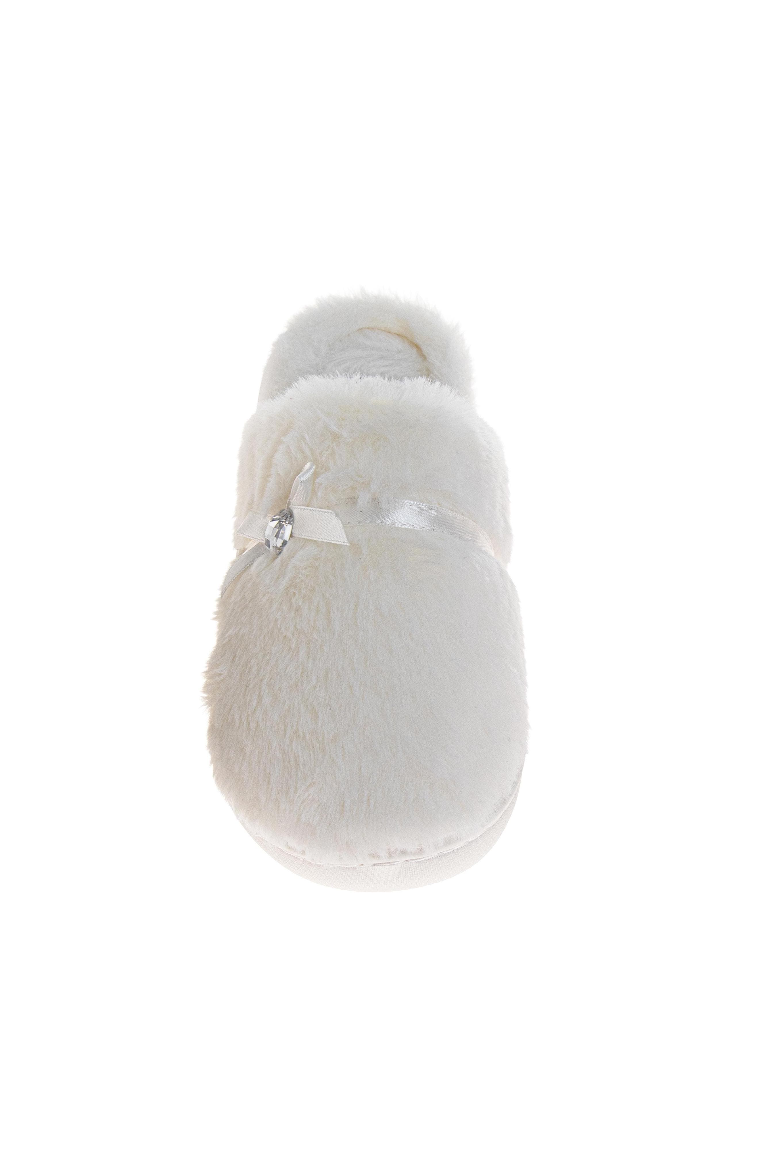 Womens Sparkling Brooch Slippers, Alternate, color, WHITE