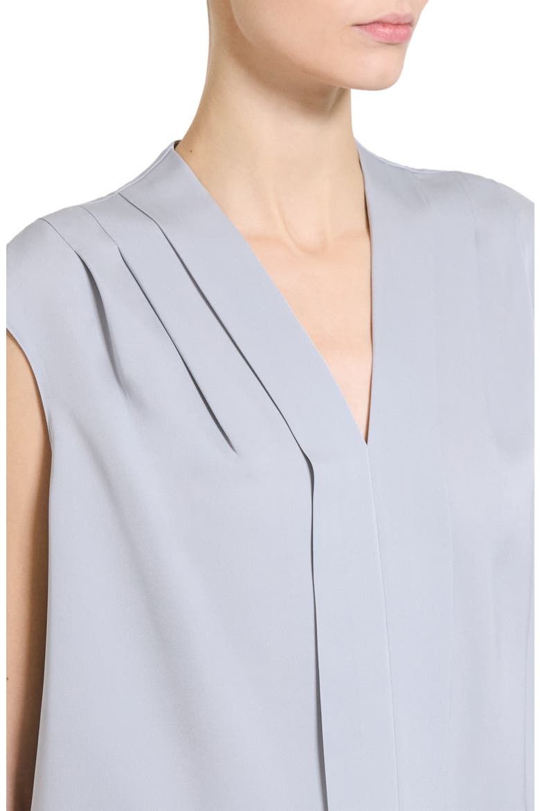 Pleated V-Neck Silk Shell, Alternate, color, LUNA