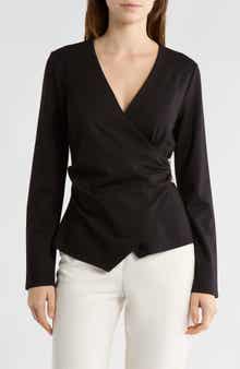 BY DESIGN Cappuccino Long Sleeve Faux Wrap Top