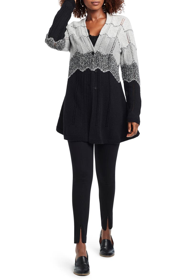 Ombré Twirl Silhouette Cardigan, Alternate, color, BLACK MULTI
