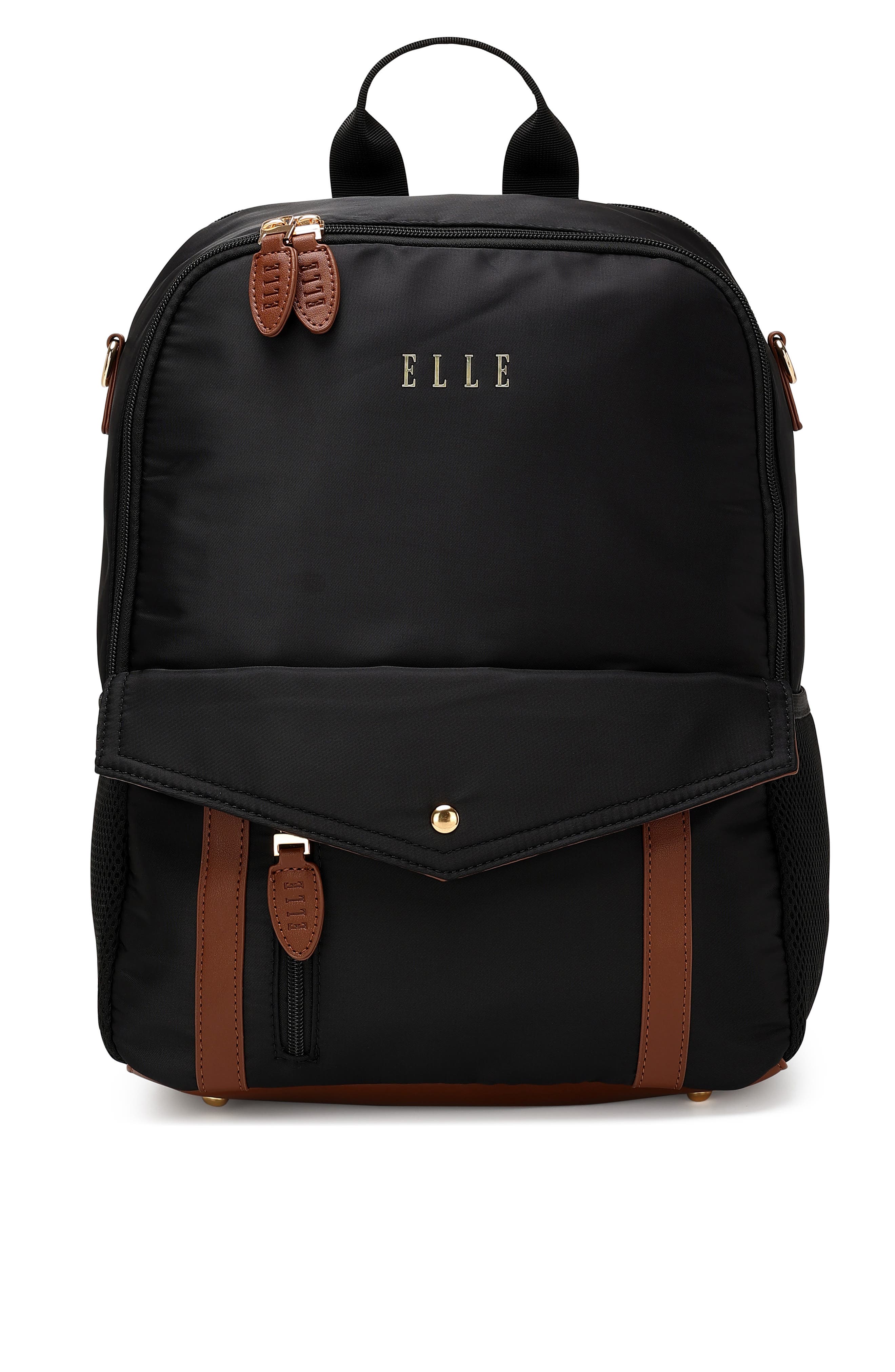 ELLE Luxe Journey 18L Twill and Vegan Leather Backpack, Main, color, Black