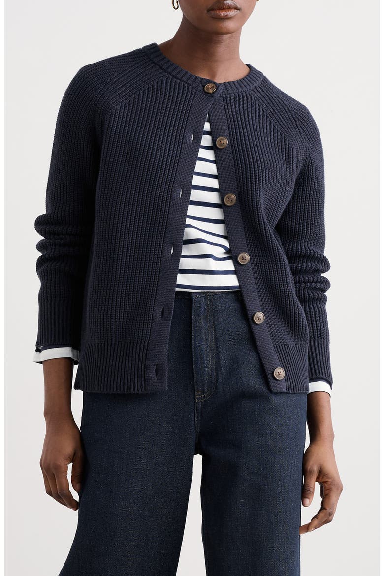 Potters Meadow Organic Cotton Cardigan, Main, color, KNIT MELANGE MARITIME