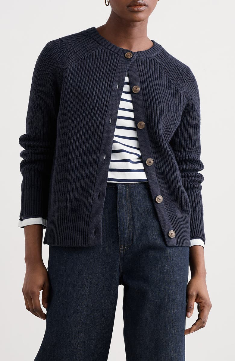 Seasalt Cornwall Potters Meadow Organic Cotton Cardigan, Main, color, Knit Melange Maritime