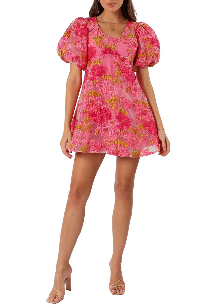 Jordin Floral Puff Sleeve Minidress, Main, color, PINK