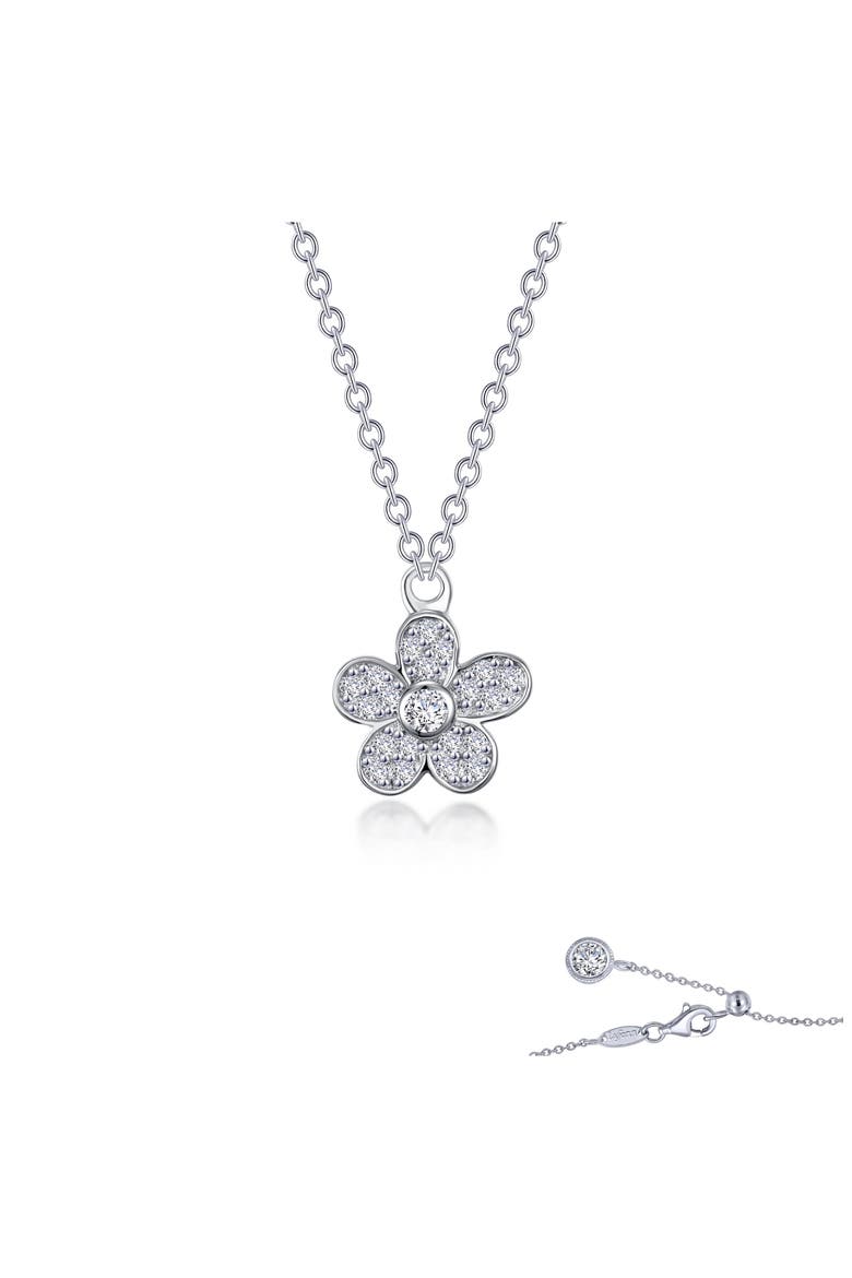 Simulated Diamond Mini Pavé Flower Necklace, Alternate, color, SILVER