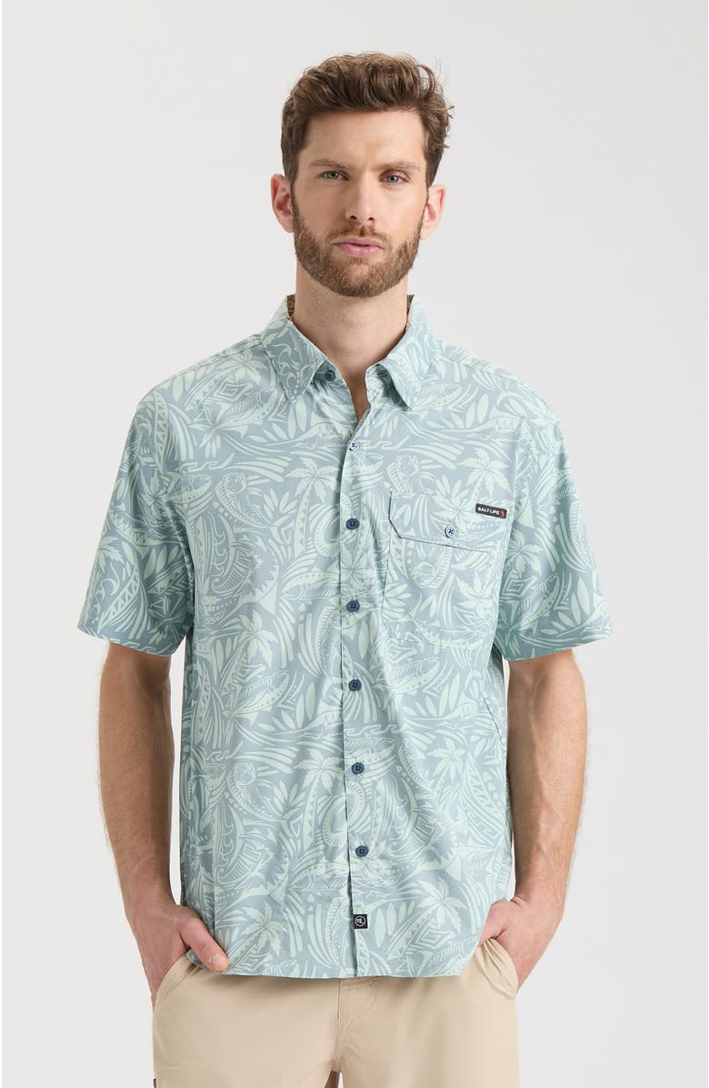Salt Life Mahi Short Sleeve Button Down Performance Shirt, Main, color, 