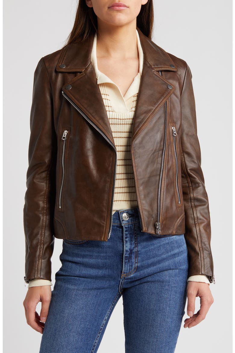 Mack Lambskin Leather Jacket, Main, color, DARK BROWN