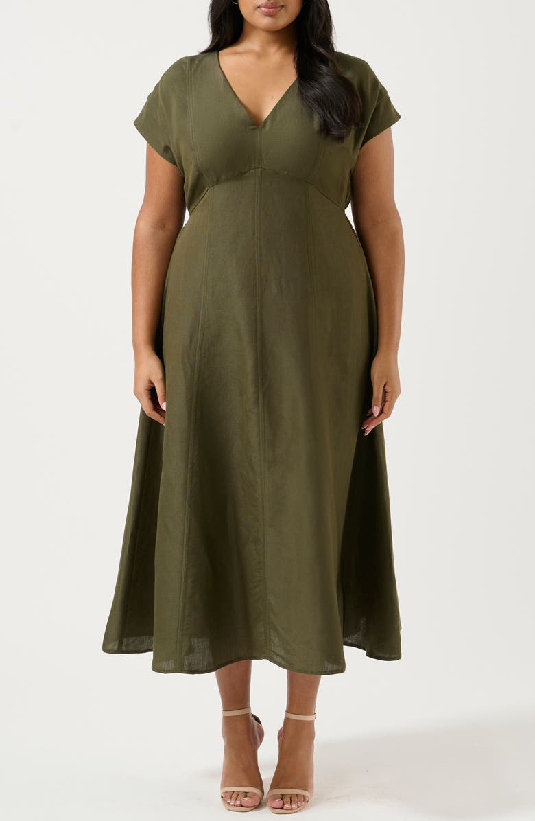 Estelle Aubrey Cutout Linen Blend Midi Dress, Main, color, Olive