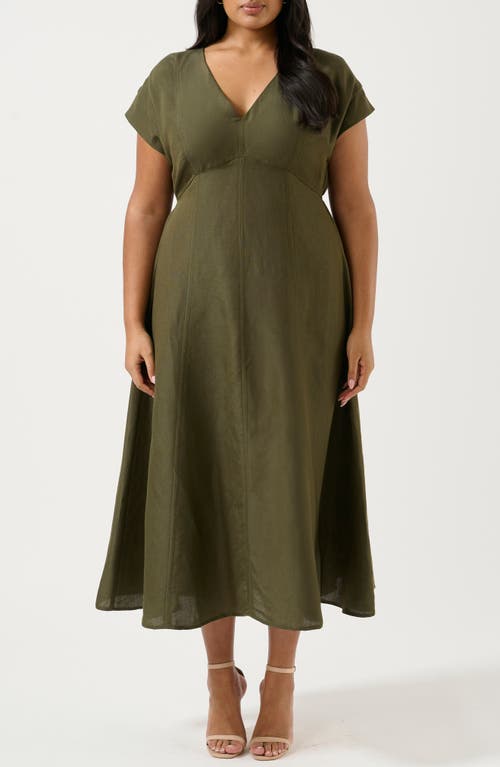 Estelle Aubrey Cutout Linen Blend Midi Dress in Olive  product