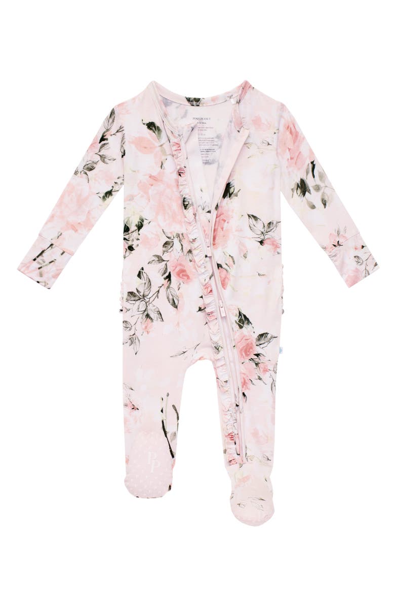 Posh Peanut Vintage Pink Rose Ruffle Fitted Footie Pajamas, Alternate, color, Light/ Pastel Pink
