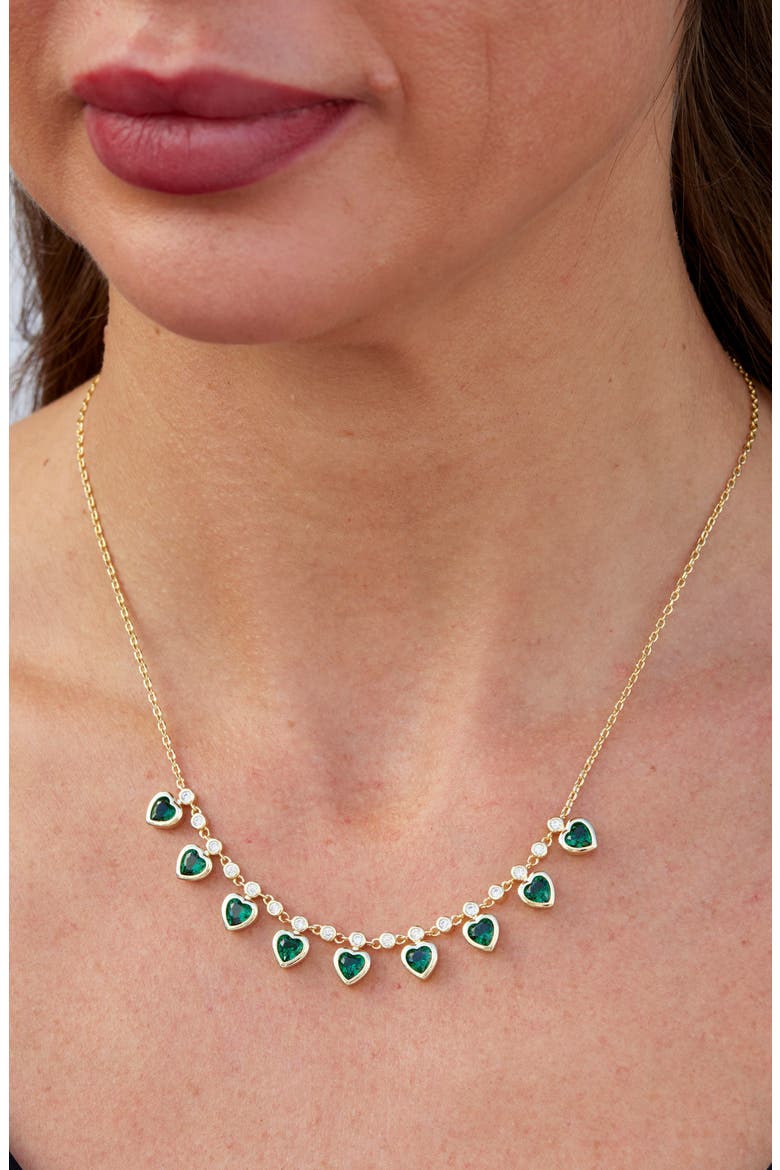 Bezel Set Heart Fringe Necklace, Alternate, color, YELLOW GOLD