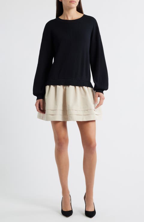 Long Sleeve Twofer Sweater Dress