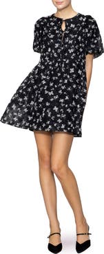 MELLODAY Butterfly Print Bubble Sleeve Minidress