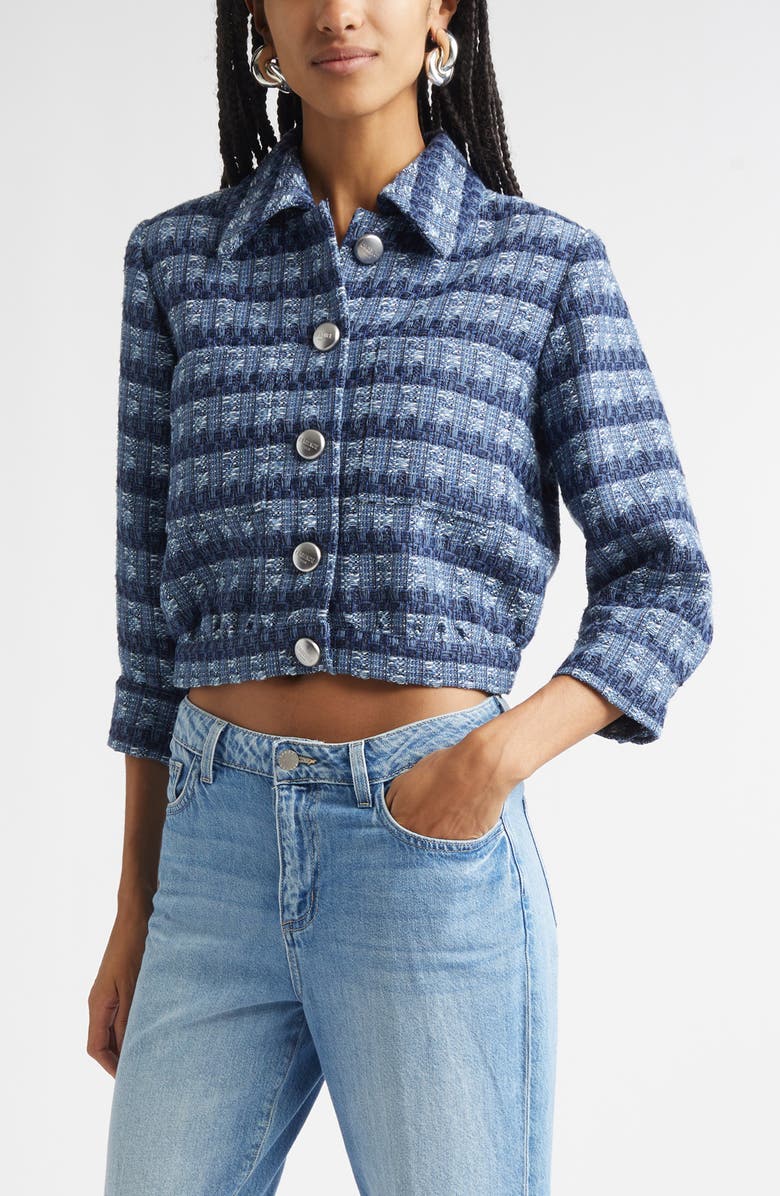 L'AGENCE Jia Crop Tweed Jacket, Main, color, Blue Multi Stripe Tweed