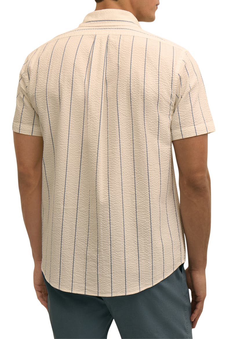 Stripe Short Sleeve Stretch Seersucker Button-Down Shirt, Alternate, color, PINSTRIPE