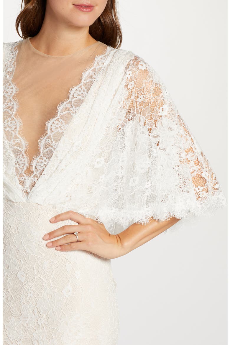 Capelet Lace Wedding Dress, Alternate, color, IVORY/ PETAL