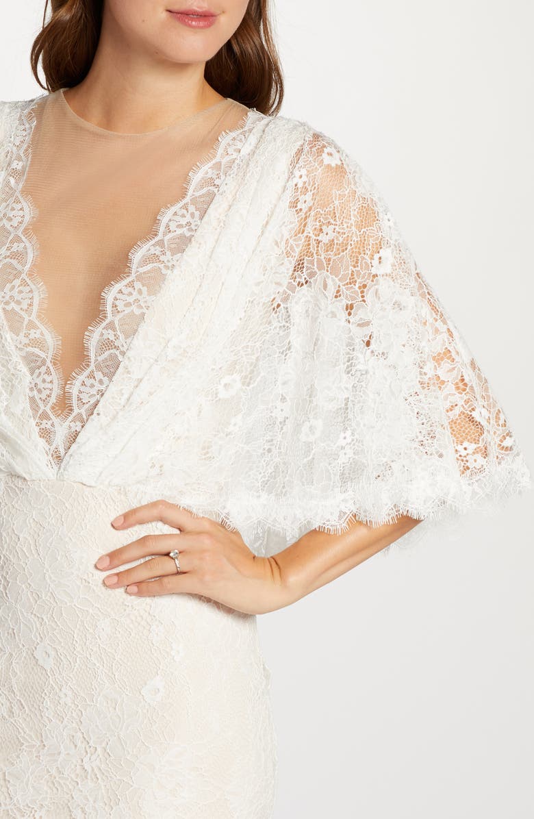 Tadashi Shoji Capelet Lace Wedding Dress, Alternate, color,