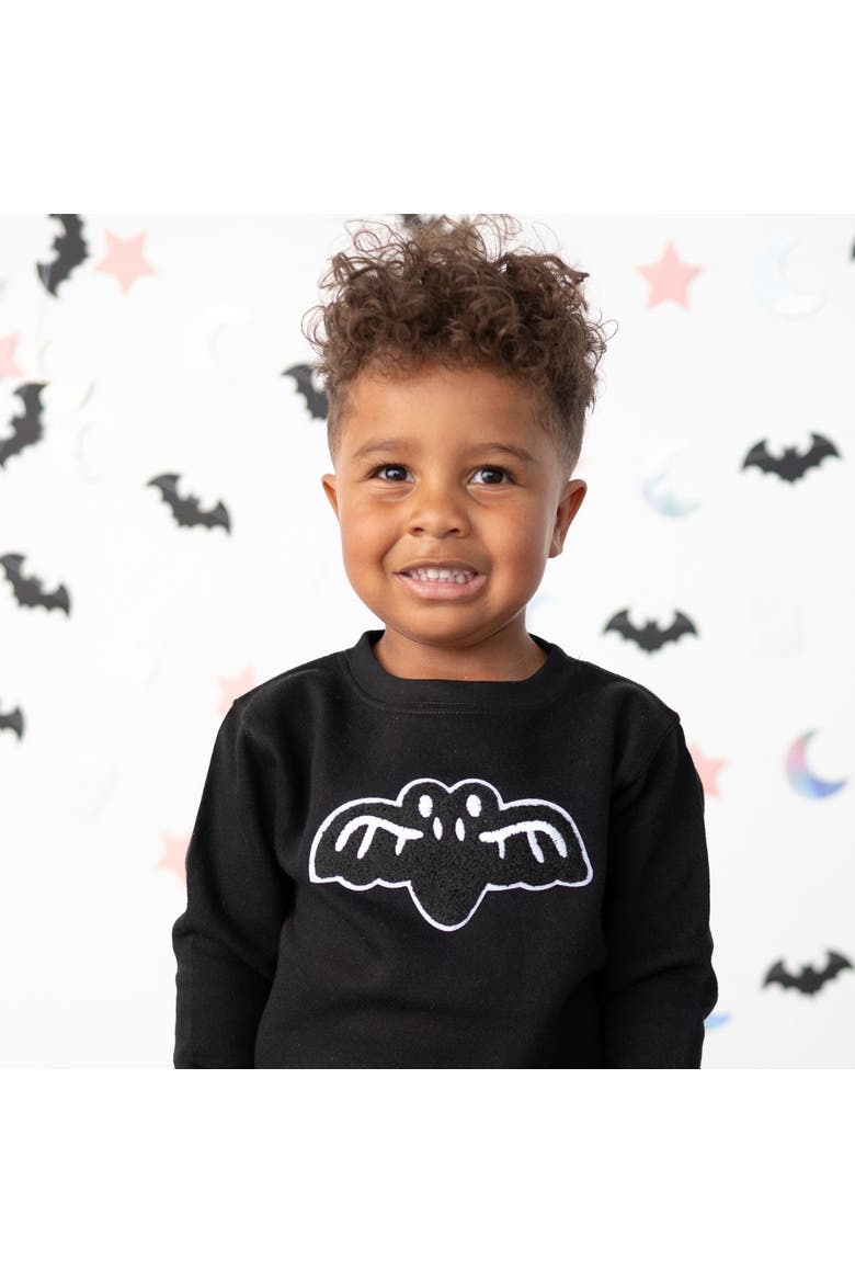 Bat Patch Halloween Sweatshirt, Alternate, color, Black
