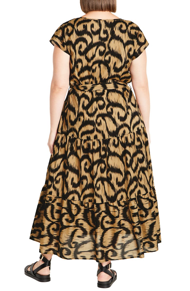 City Chic Kasbah Ikat Print Cotton Tiered Maxi Dress, Alternate, color, 