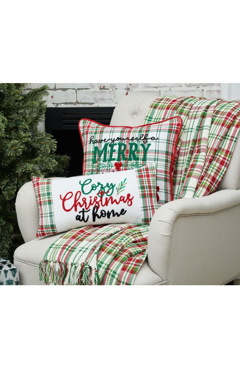 C&F Home Plaid Typographical Decorative Throw Pillows, Alternate, color, White