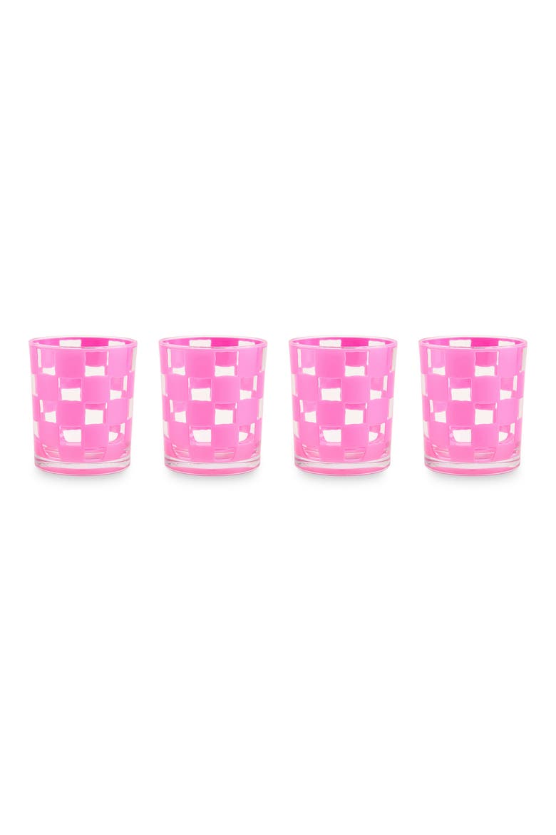 Set of 4 Pink Check Acrylic Tumblers, Main, color, PINK