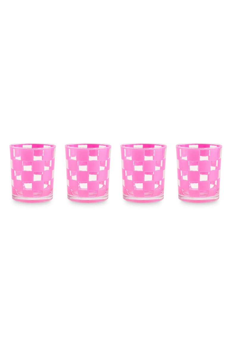 MACKENZIE CHILDS Set of 4 Pink Check Acrylic Tumblers, Main, color, Pink