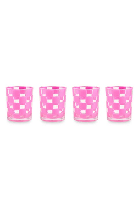 Set of 4 Pink Check Acrylic Tumblers