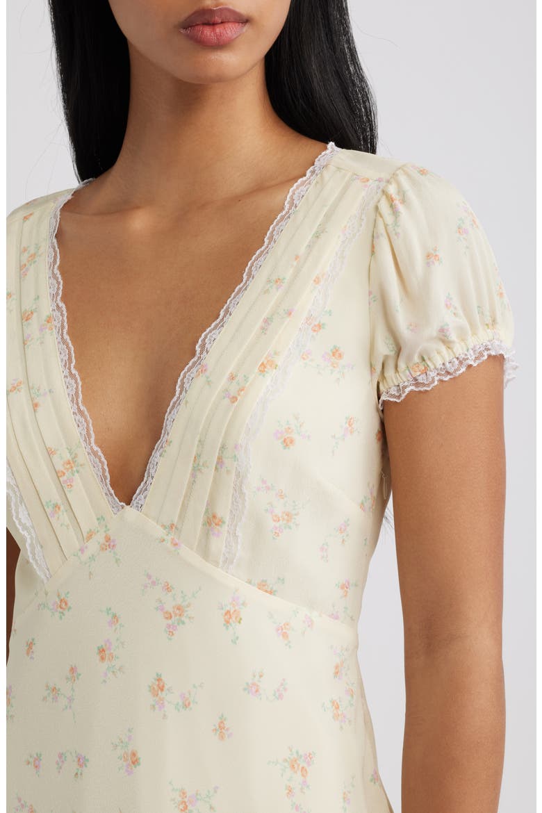 Yasmin Floral Plunge Neck Minidress, Alternate, color, LEMON HAZE