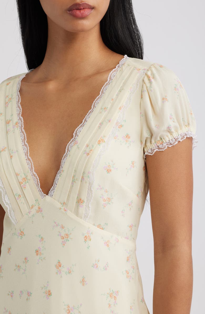LoveShackFancy Yasmin Floral Plunge Neck Minidress, Alternate, color, Lemon Haze