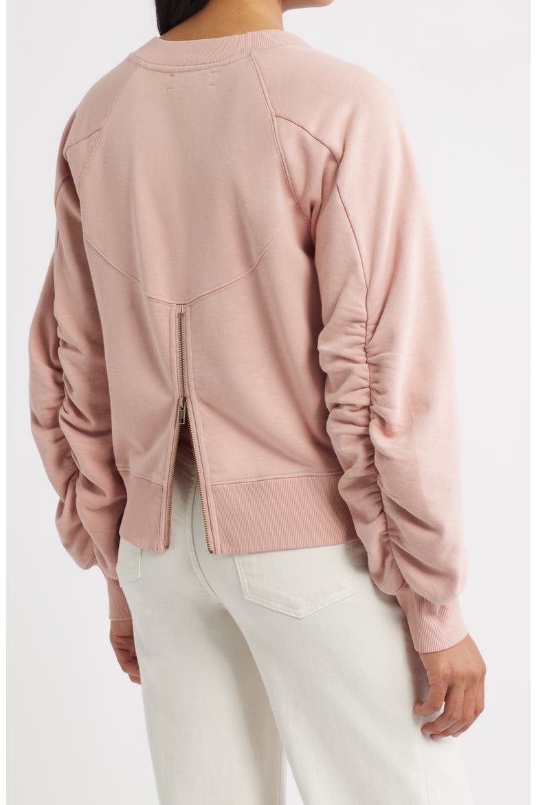 Zip Detail Ruched Sleeve Sweatshirt, Alternate, color, ROSE
