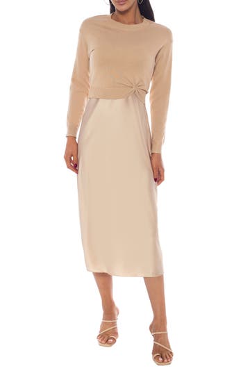Tash And Sophie Satin Slipdress & Sweater In Multi