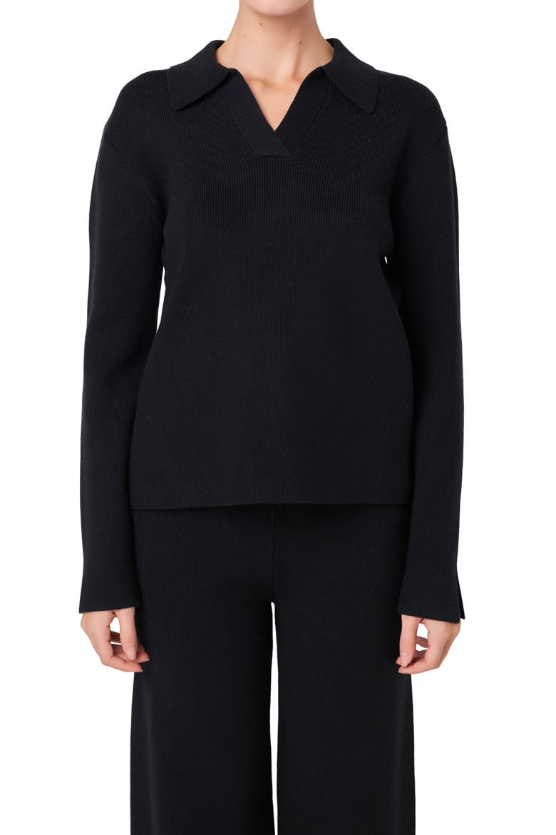 Polo Collar Sweater, Main, color, BLACK