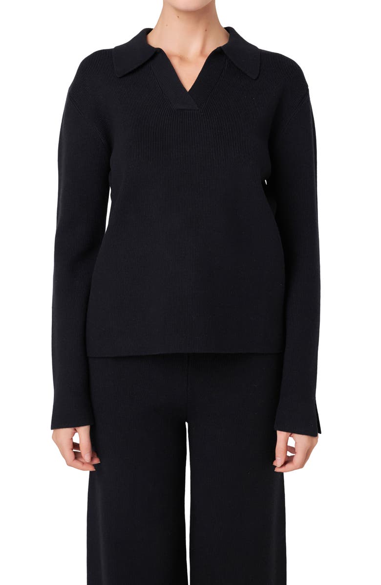 English Factory Polo Collar Sweater, Main, color, Black