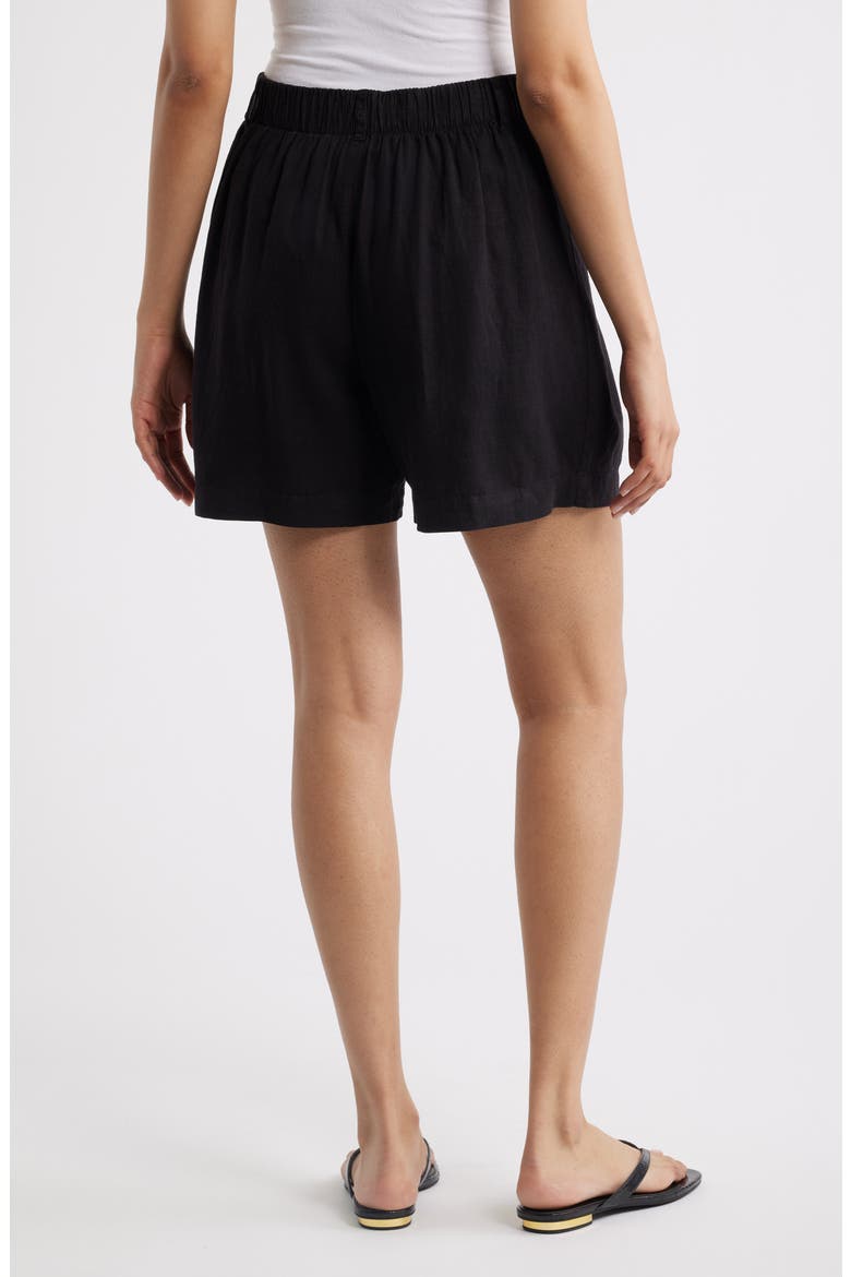 Linen Blend Pleat Shorts, Alternate, color, BLACK