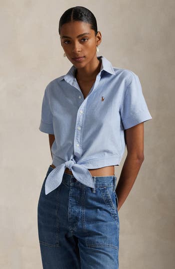 Polo Ralph Lauren Tie Front Oxford Short Sleeve Button-Up