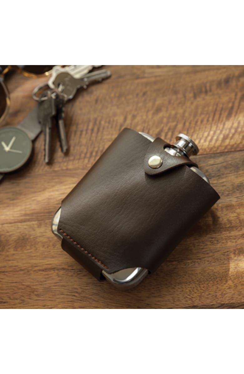 Viski Flask and Traveling Case in Stainless Steel, Alternate, color, Brown
