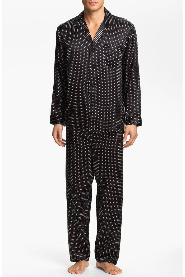 Dot Silk Pajamas, Main, color, BLACK