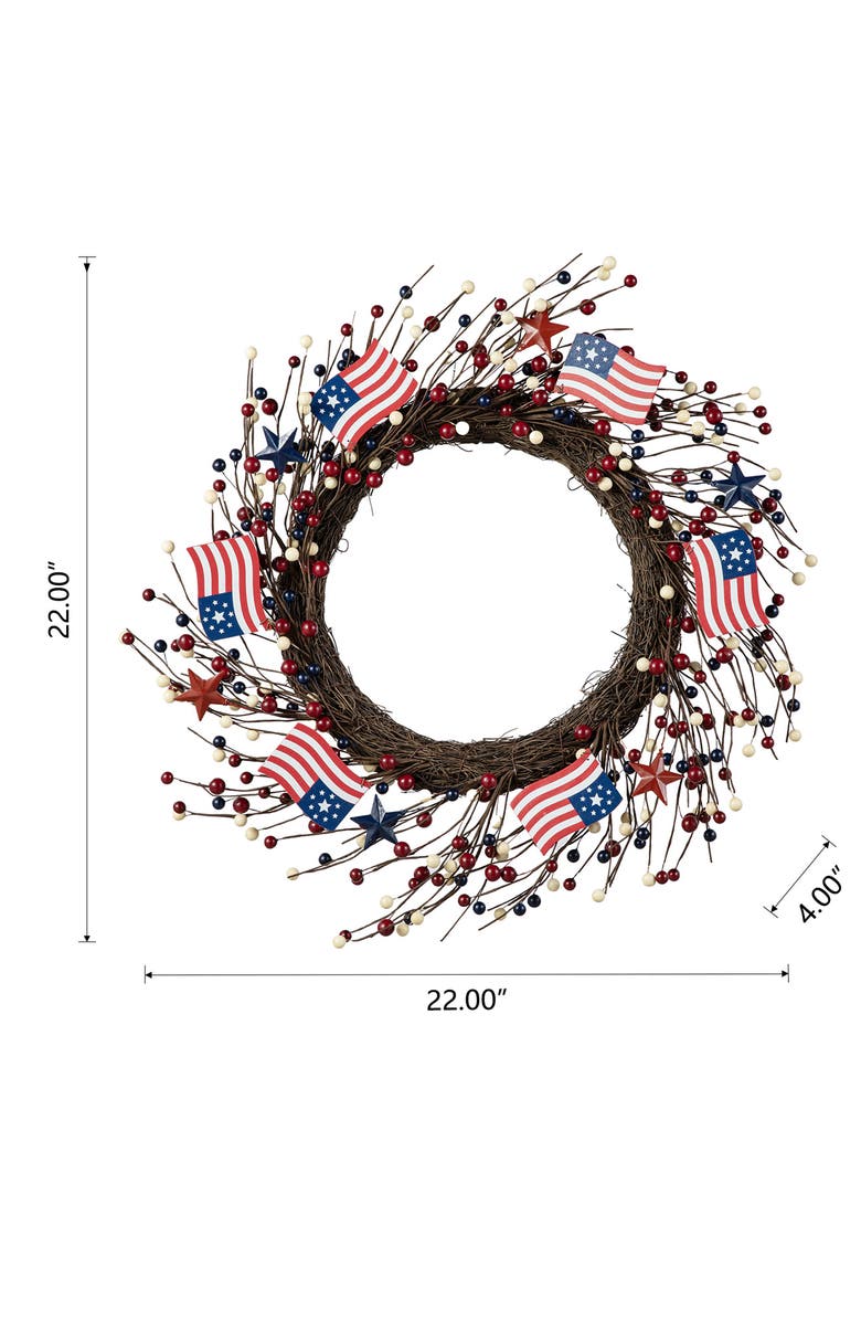 Glitzhome 22"D PatrioticAmericana Flag and Berry Wreath, Alternate, color, Blue
