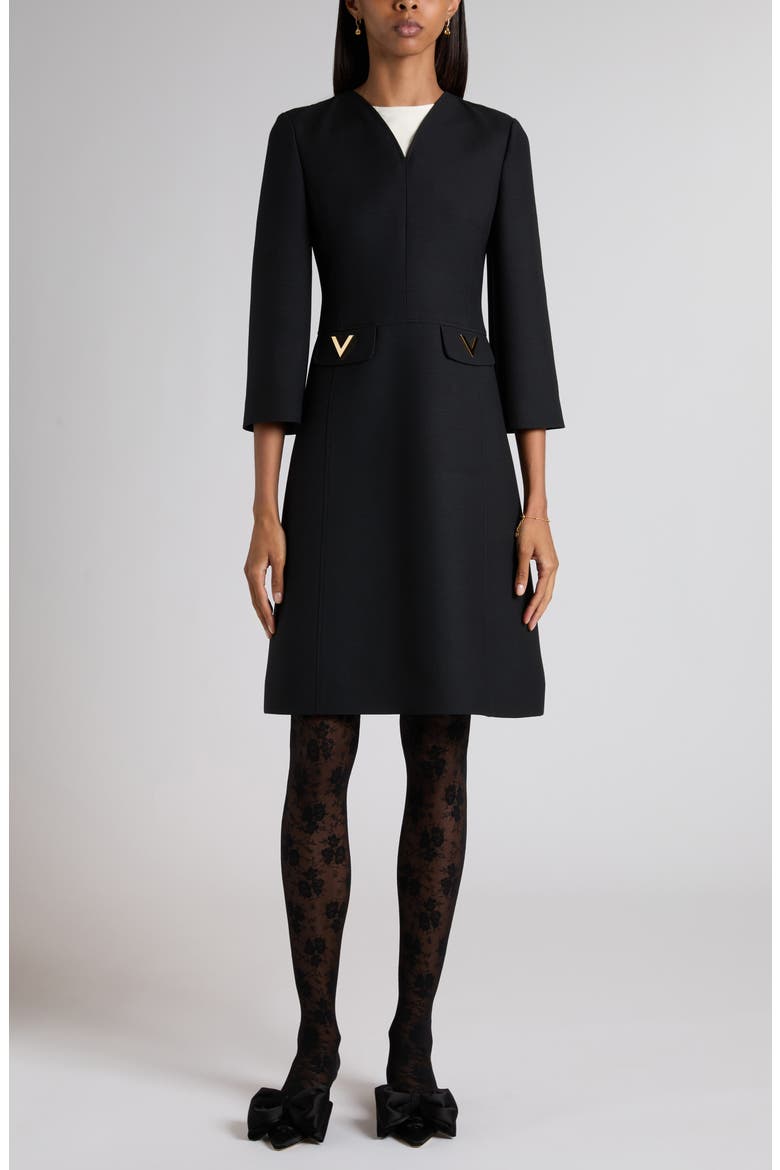 Wool & Silk Crepe Couture Dress, Main, color, BLACK