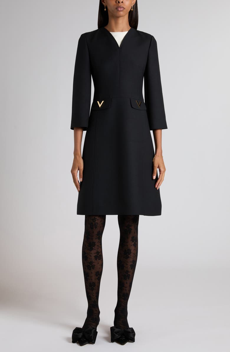 Valentino Wool & Silk Crepe Couture Dress, Main, color, Black